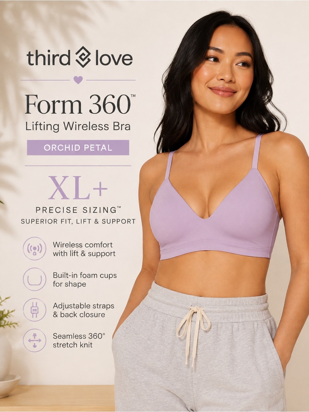 ThirdLove Form 360 Lifting Wireless Bra Orchid Petal XL+ NWT